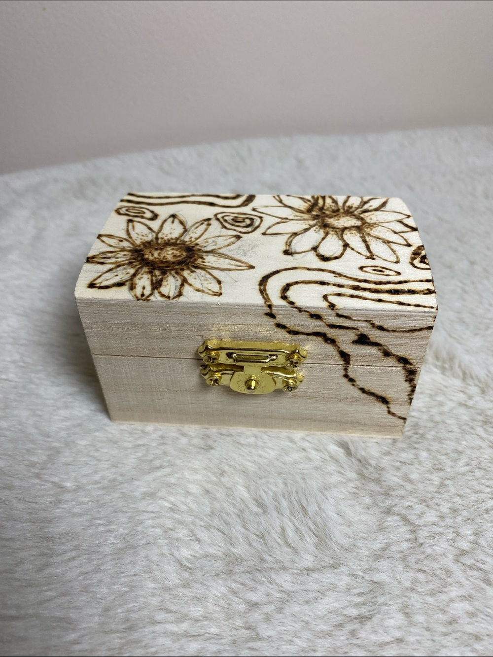 Hand burned Floral Wood Accent Box -
